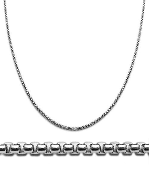 925 Sterling Silver Round Box Chain Necklace 2mm Rhodium Plated (140 Gauge)