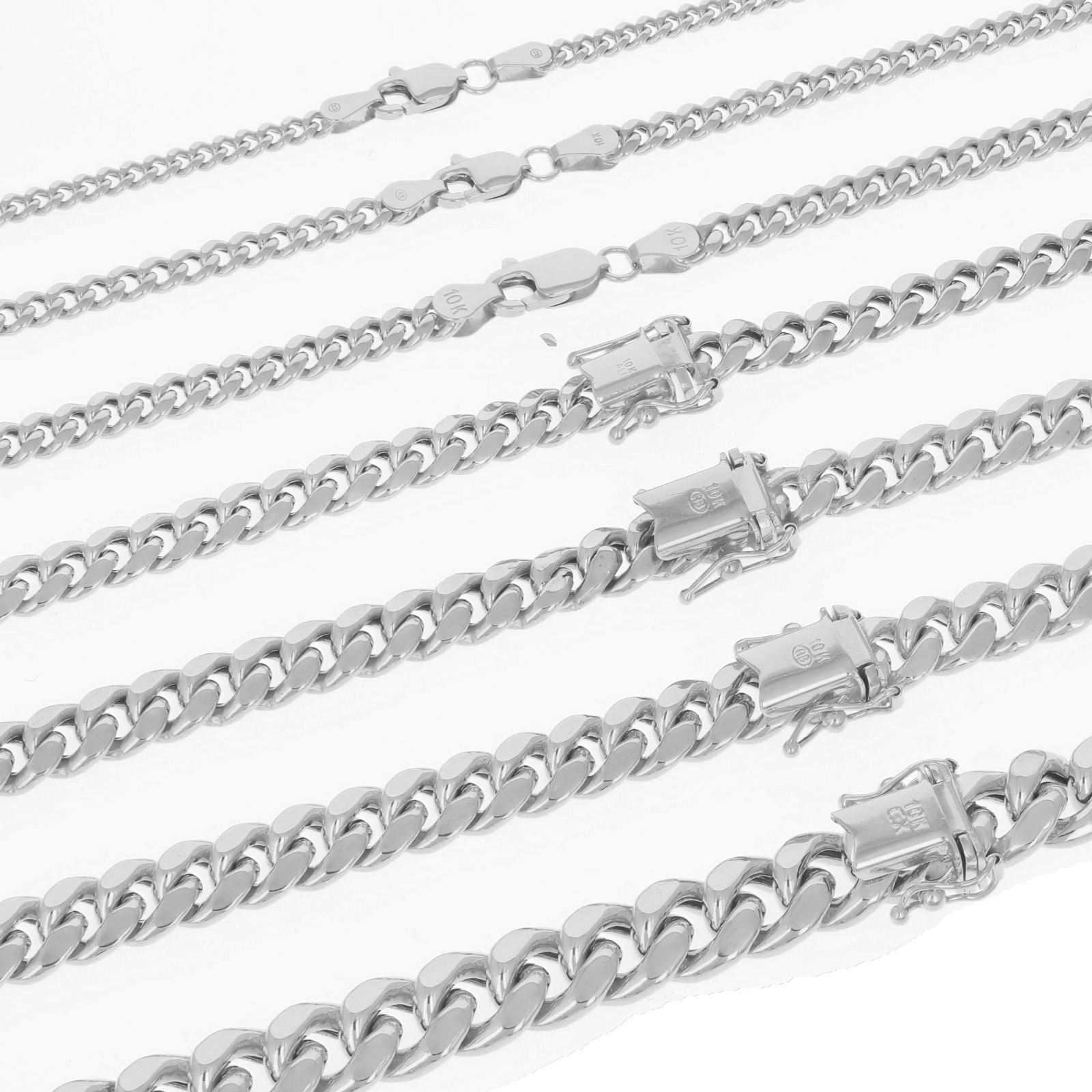 10K White Gold 3mm-9mm Miami Cuban Link Necklace Chain or Bracelet, 7″-30″