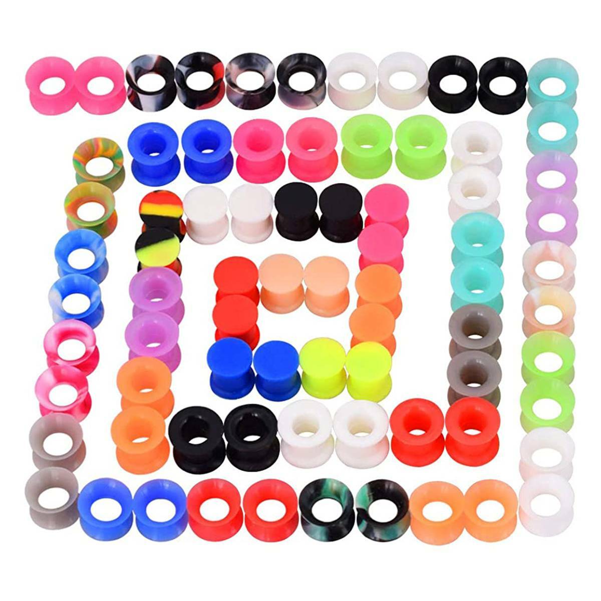 10-100PCS Ear Gauge Set Silicone Tunnel Flesh Plug Kit Piercing Jewelry 2G-3/4”
