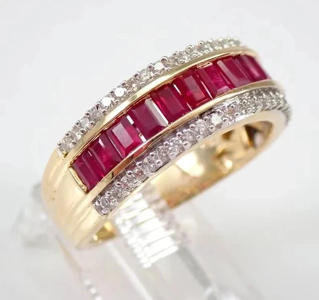 3ct Emerald Cut Lab Created Ruby Red Wedding Men Ring 14K Yellow Gold Plated