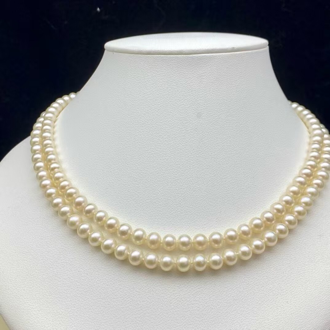 Double Strand AAA 6-6.5mm Natural Round South Sea White Pearl Necklace
