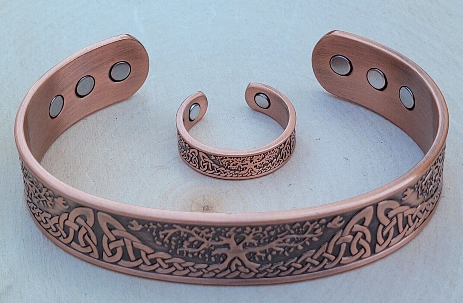Solid Copper Magnetic Bracelet Ring Set Arthritis Cuff Ring Set Tree Of Life