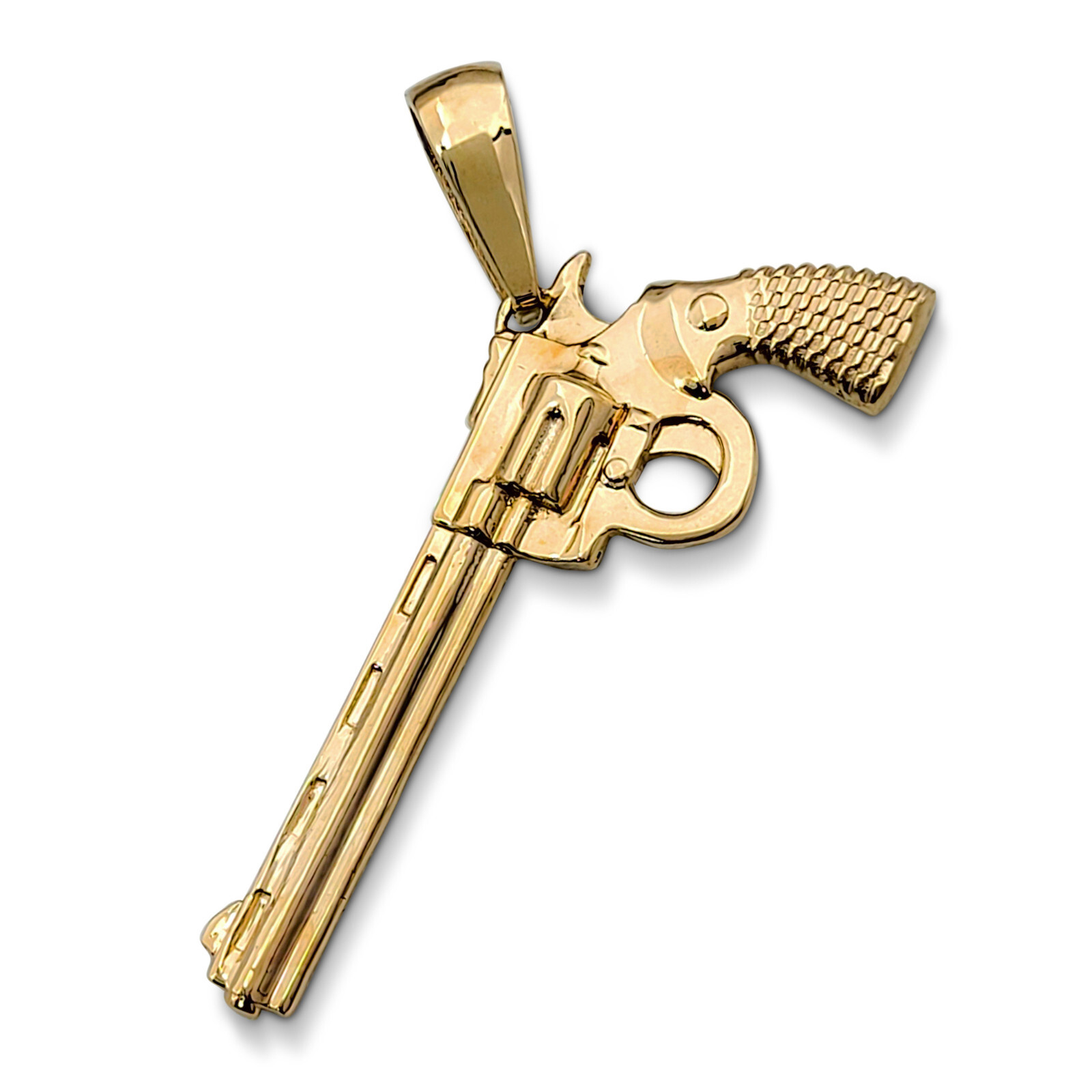 Solid 18K Yellow Gold Revolver Pistol Pendant, Six Shooter Real Gold Gun Pendant