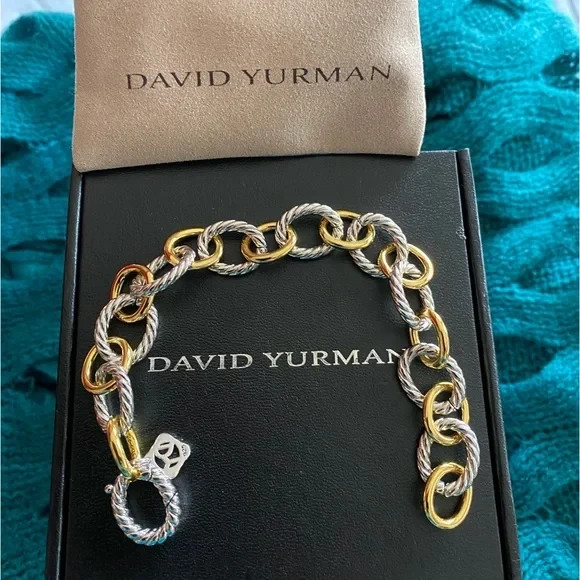 David Yurman Oval Link Chain Bracelet in Silver with 18k Gold 12mm