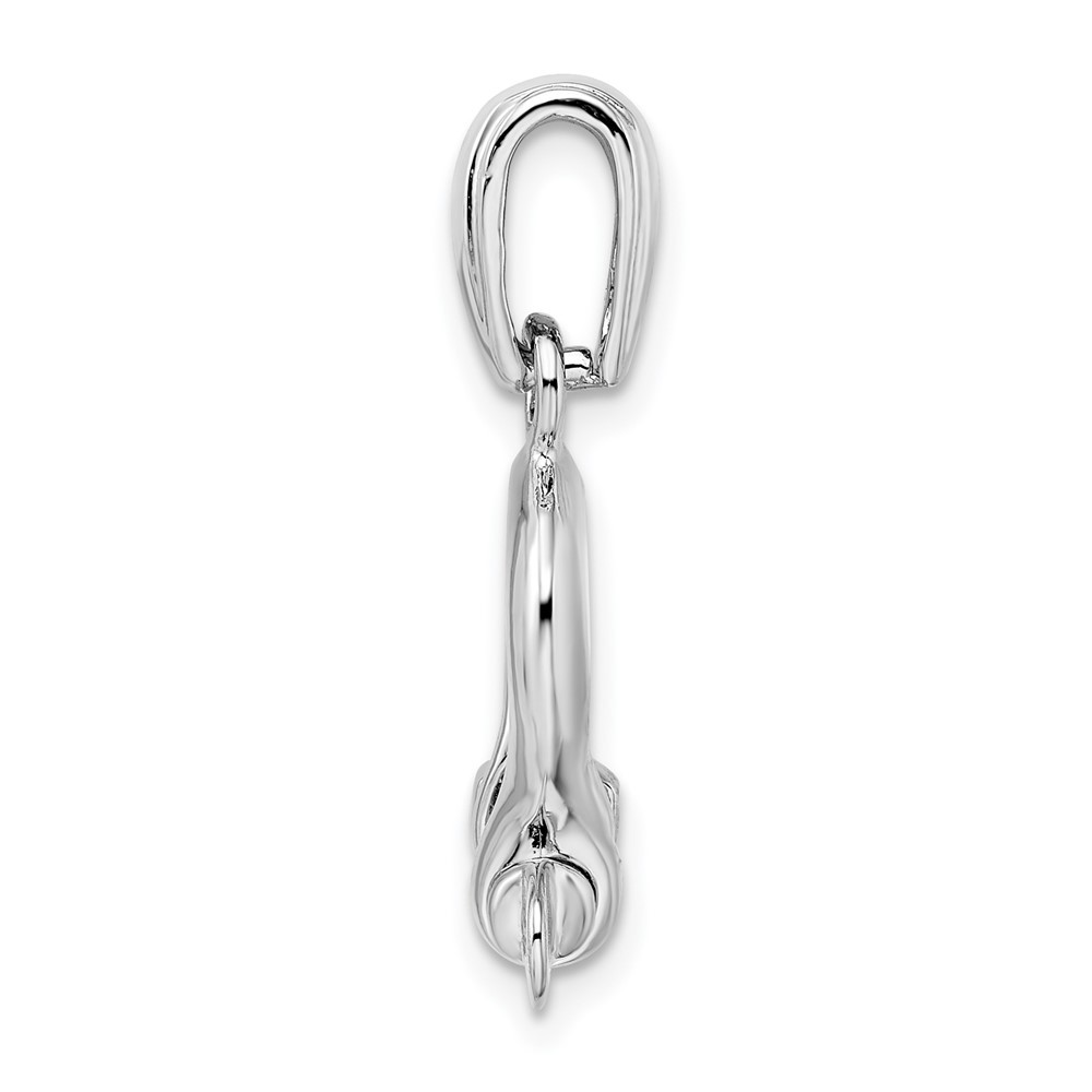 Sterling Silver Rhodium-Plated Polished 3D Medium Shackle Link Pendant L-1 Inch