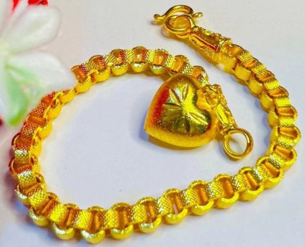 Chain 22K 23K 24K THAI BAHT YELLOW GOLD GP Bracelet Heart Pendan Jewelry 7.5″