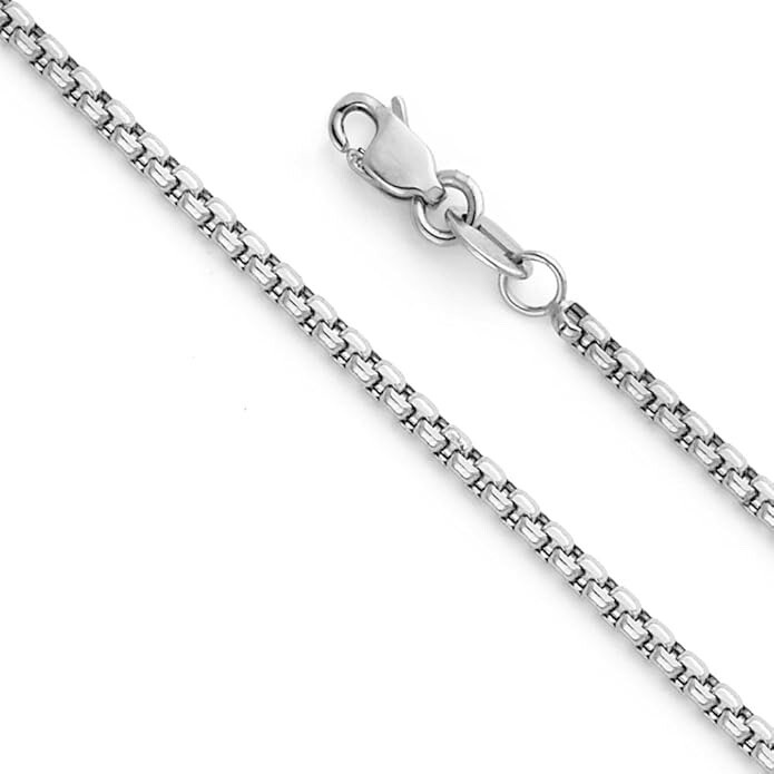 Real 14k White Gold 1.8mm Semi-Solid Half Round Box Chain 16 18 20 22 24 Inches