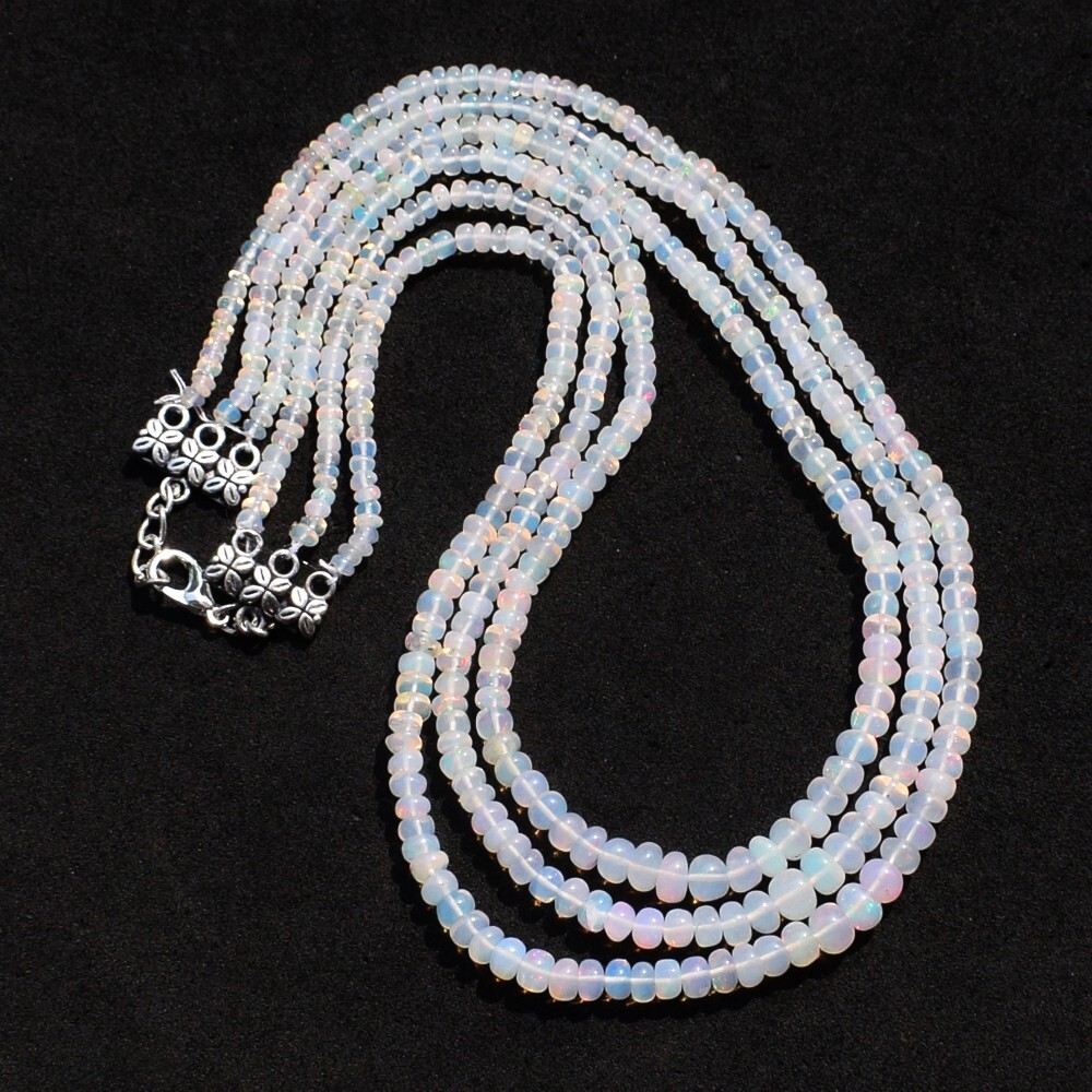 Ethiopian Opal 103 Cts 3 Strand Round Shape Beaded Necklace Jewelry AK 02 E495