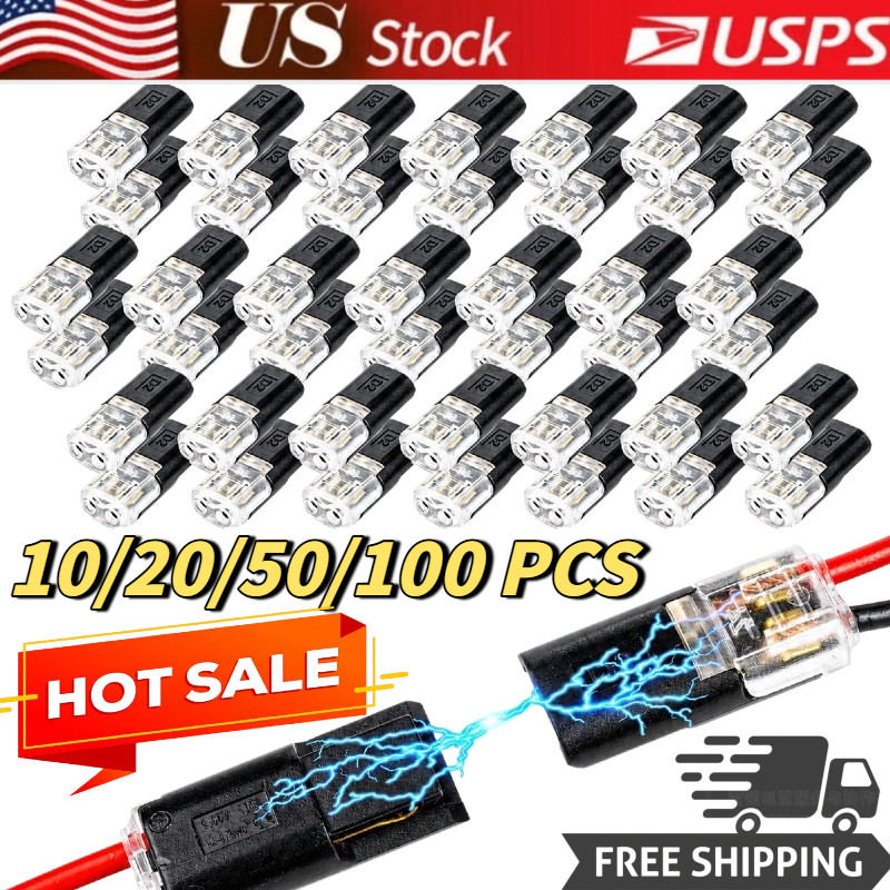 10~100pcs Double-Wire Plug-in Connector,Cable Clamp with Locking Buckle US STOCK