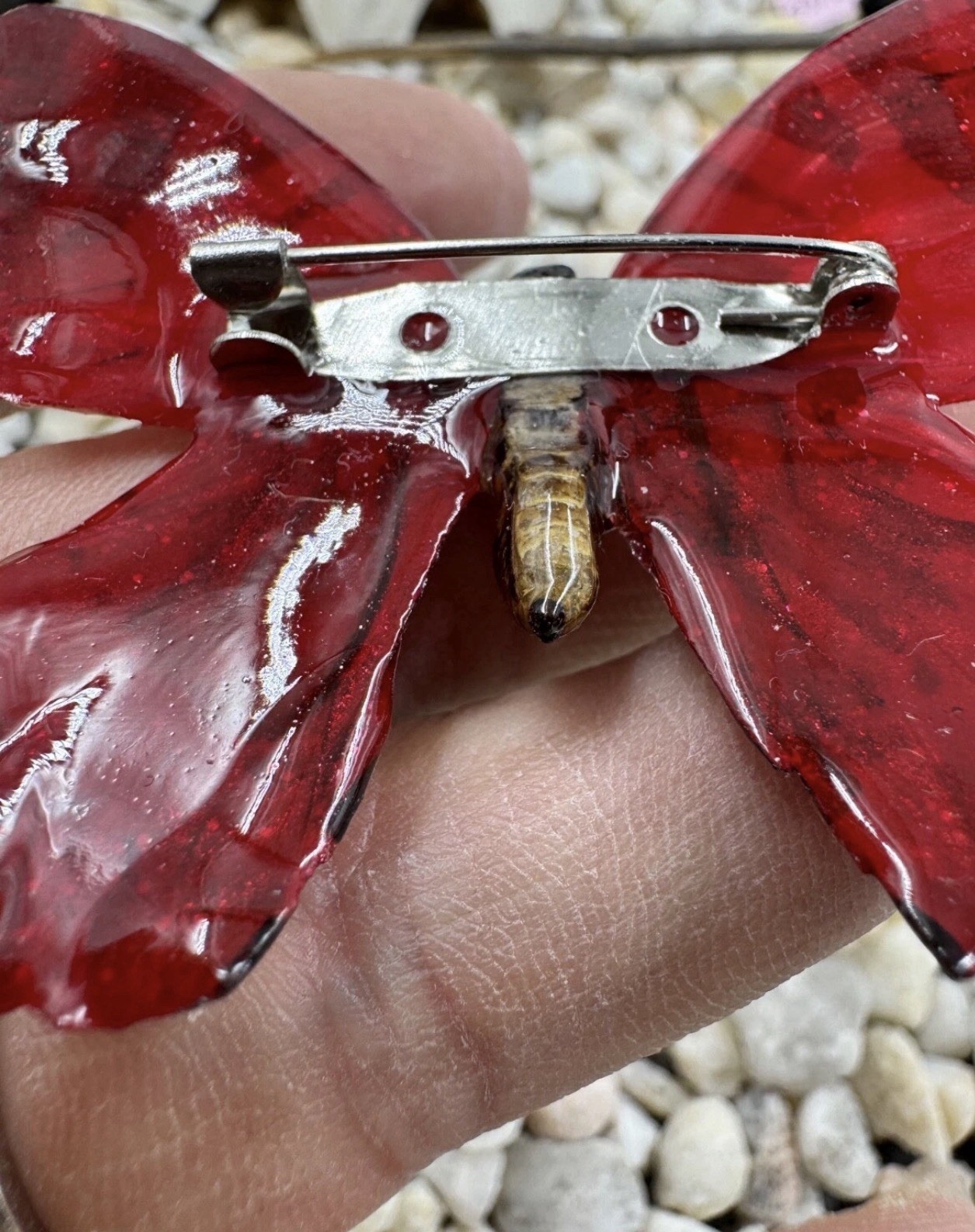 Hand Painted Real Butterfly Pendant Dipped In Resin – Red & Black