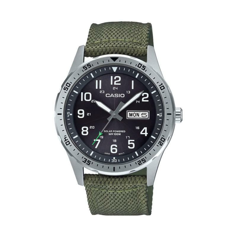 Casio MTP-S120L-3AV, Men’s Solar Battery Watch, 100 Meter W/R, Date, Green Nylon