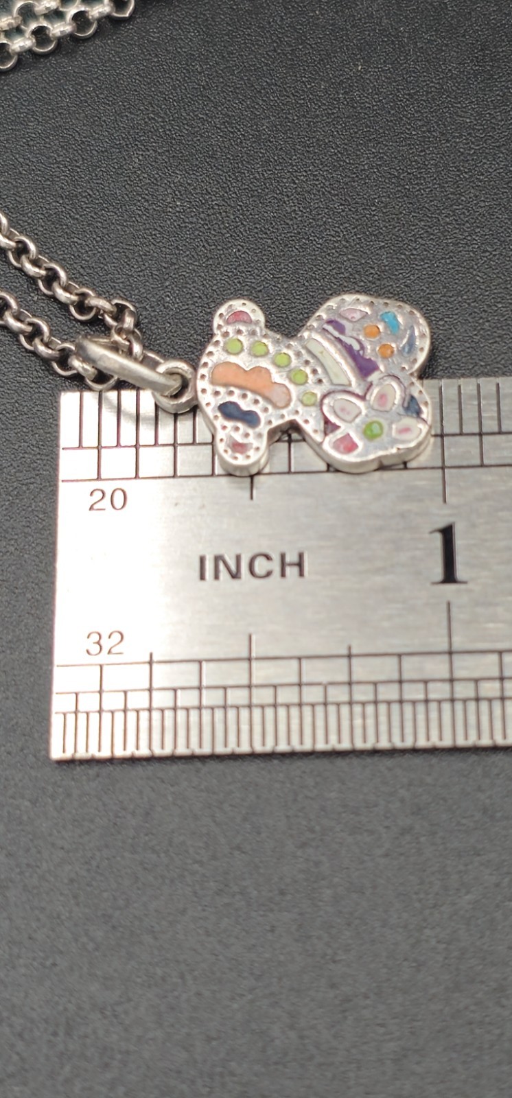TOUS 925 Sterling Silver Enamel Teddy Bear Pendant Necklace Multicolor Spain