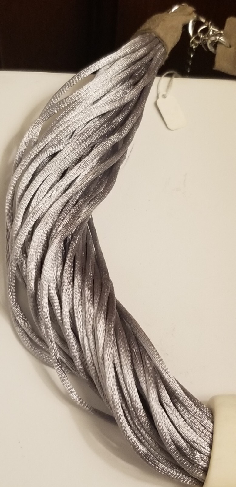 GRAY SILK MULTI-STRAND ABALONE SHELL PORCELAIN LEATHER NECKLACE MONIQUE LESHMAN
