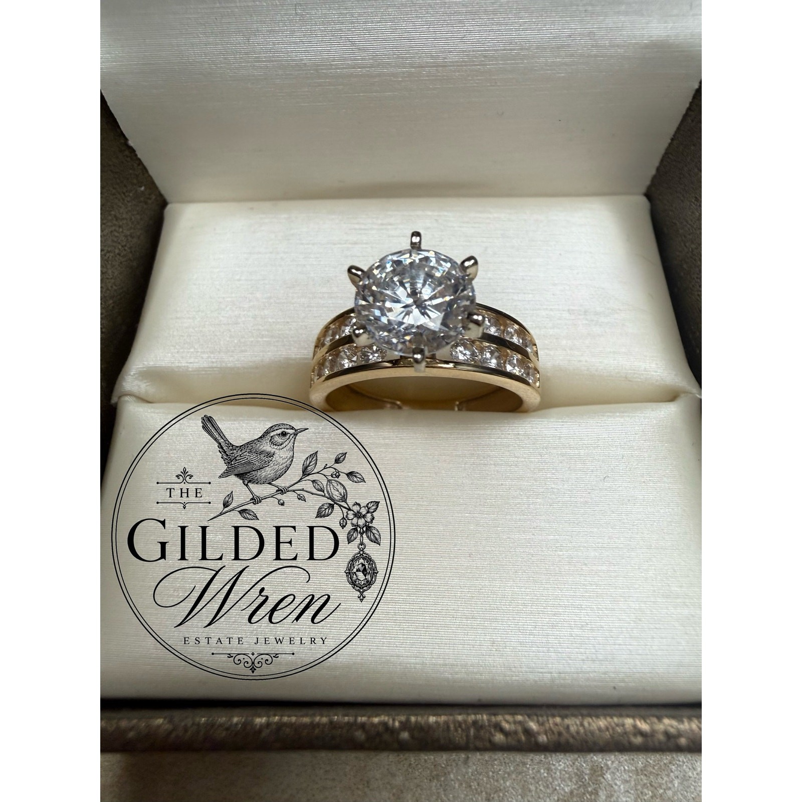 14K Gold Diamonique Simulated Diamond Engagement Ring Vintage 2 Ct Solitaire