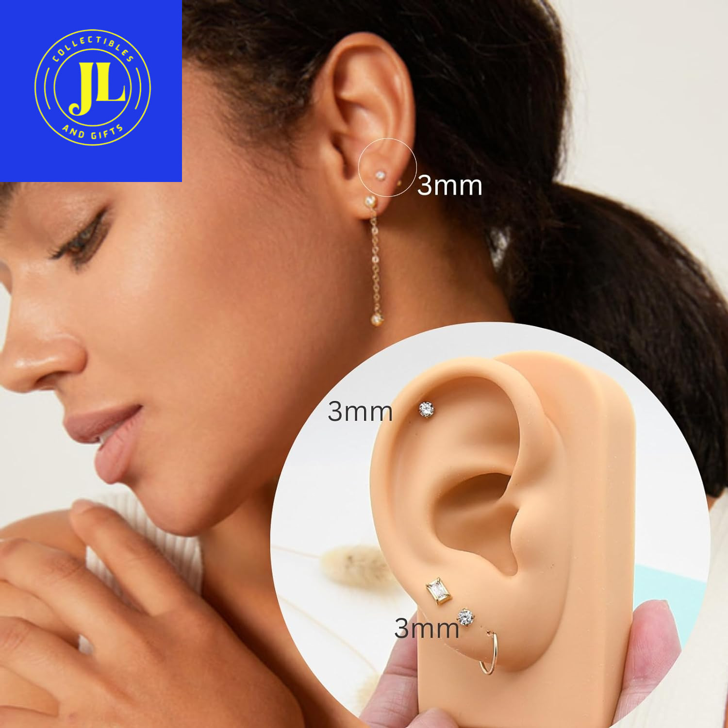 Small Gold Stud Earrings Hypoallergenic Screw Backs Non-Tarnish Dainty CZ Cartil