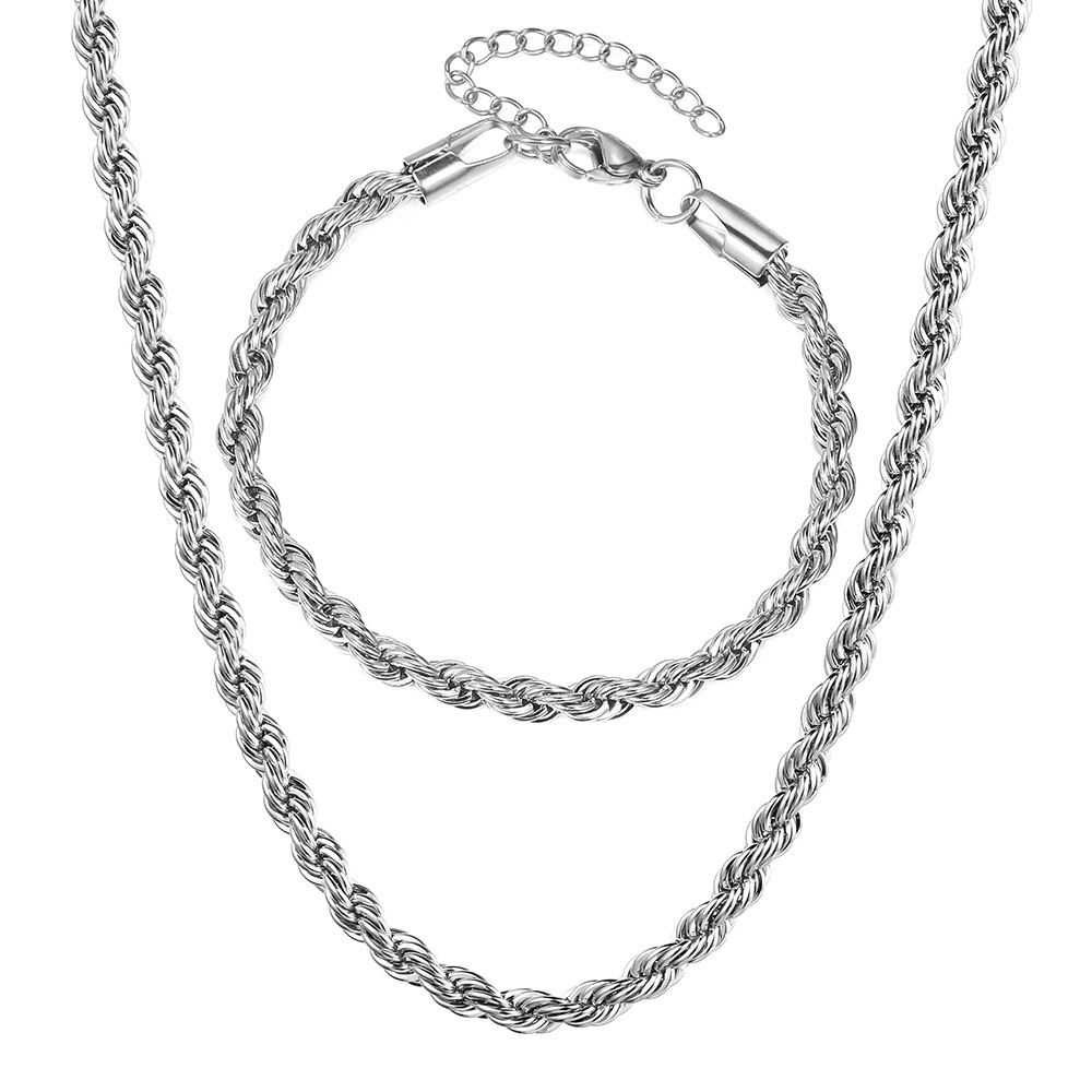 5mm Stainless Steel Twisted Rope Chain Necklace Bracelet Jewelry Set 7-30 inch