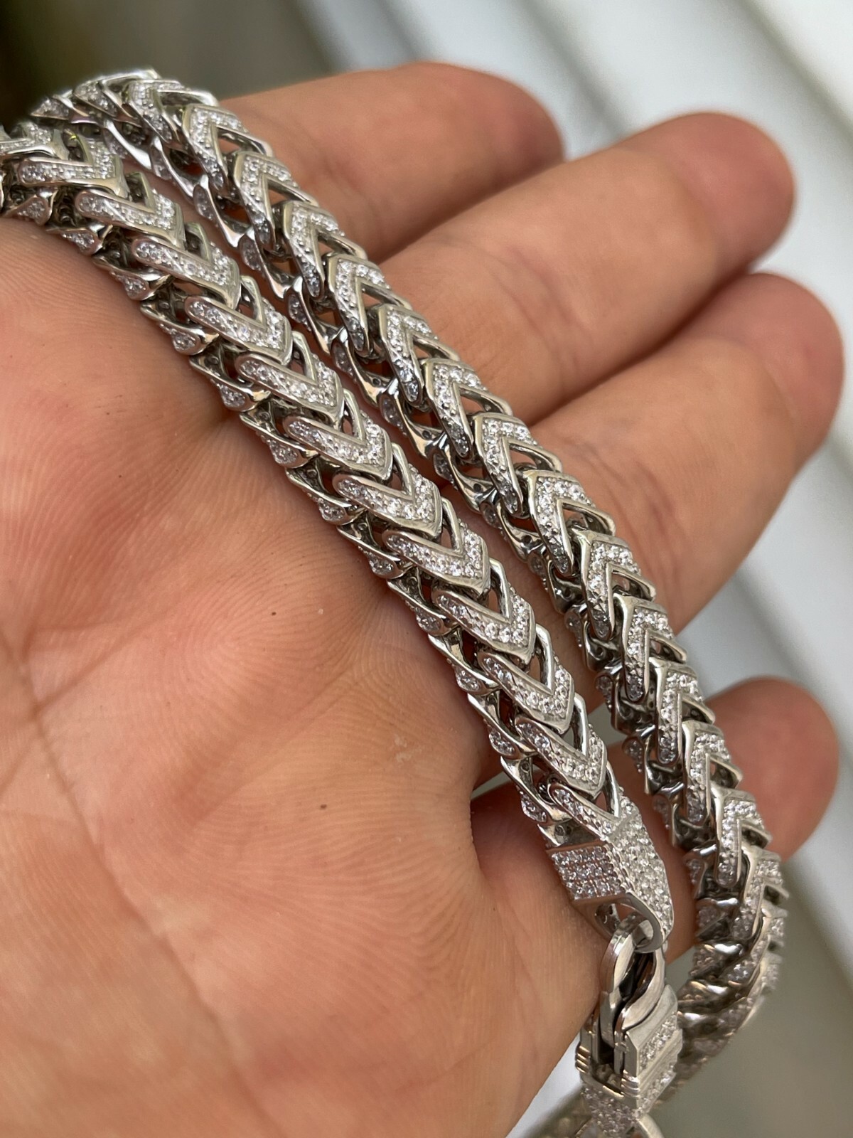 MOISSANITE Mens Real 925 Silver Men’s Franco Chain ICED Necklace 18-30″ Hip Hop