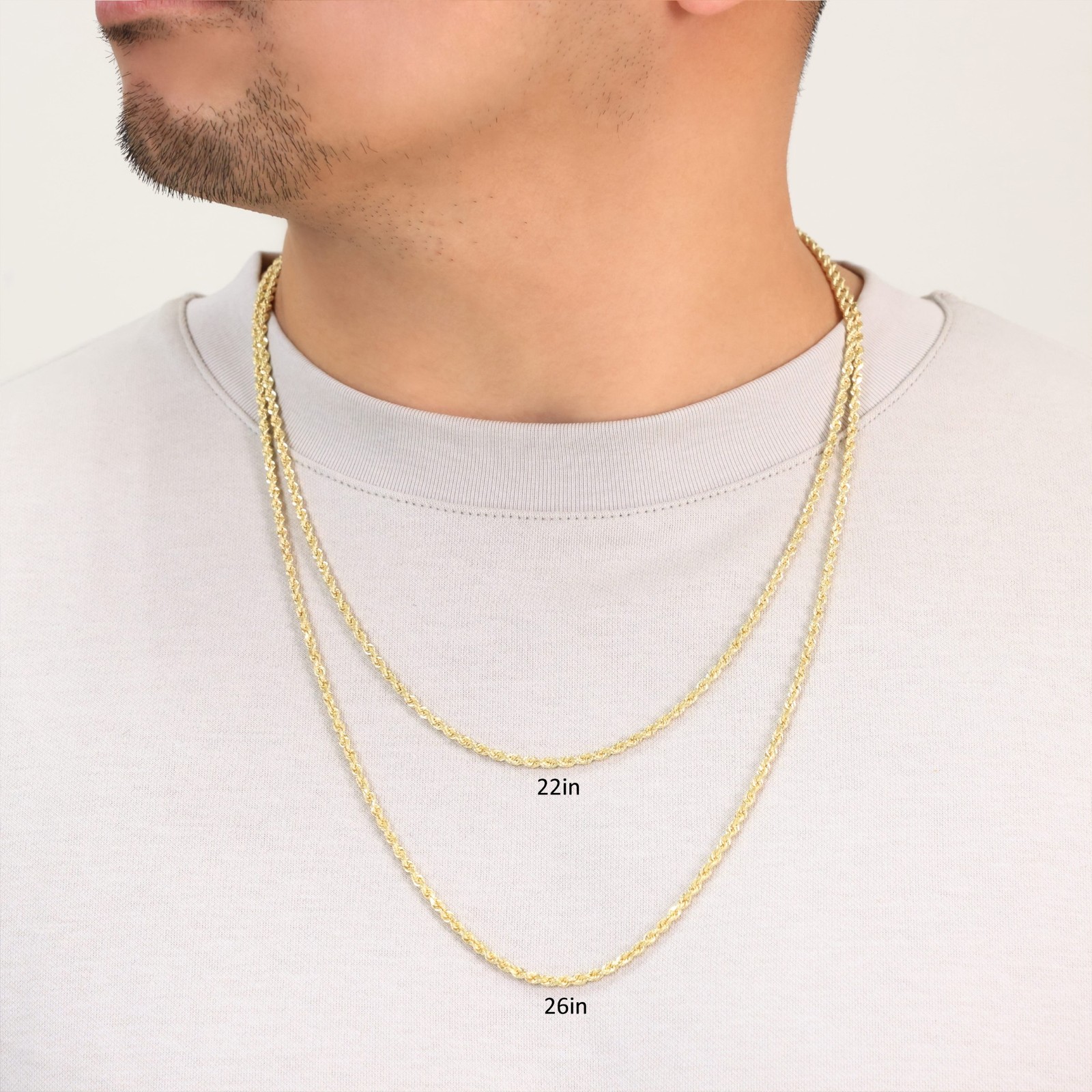 14K Yellow Gold Solid 2.5mm Rope Diamond Cut Chain Mens Women Necklace 16″- 30″