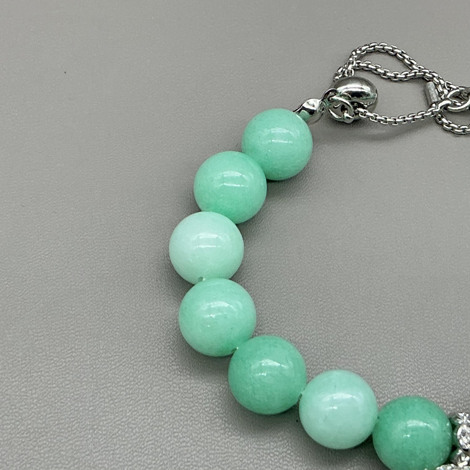 Bracelet Green Beaded Rhinestone Cross Charm Bolo Womens 6.5 In Faith Jewelry
