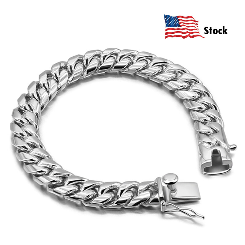 Solid 925 Sterling Silver Men’s Miami Cuban Link Chain Bracelet 10mm ALL SIZE