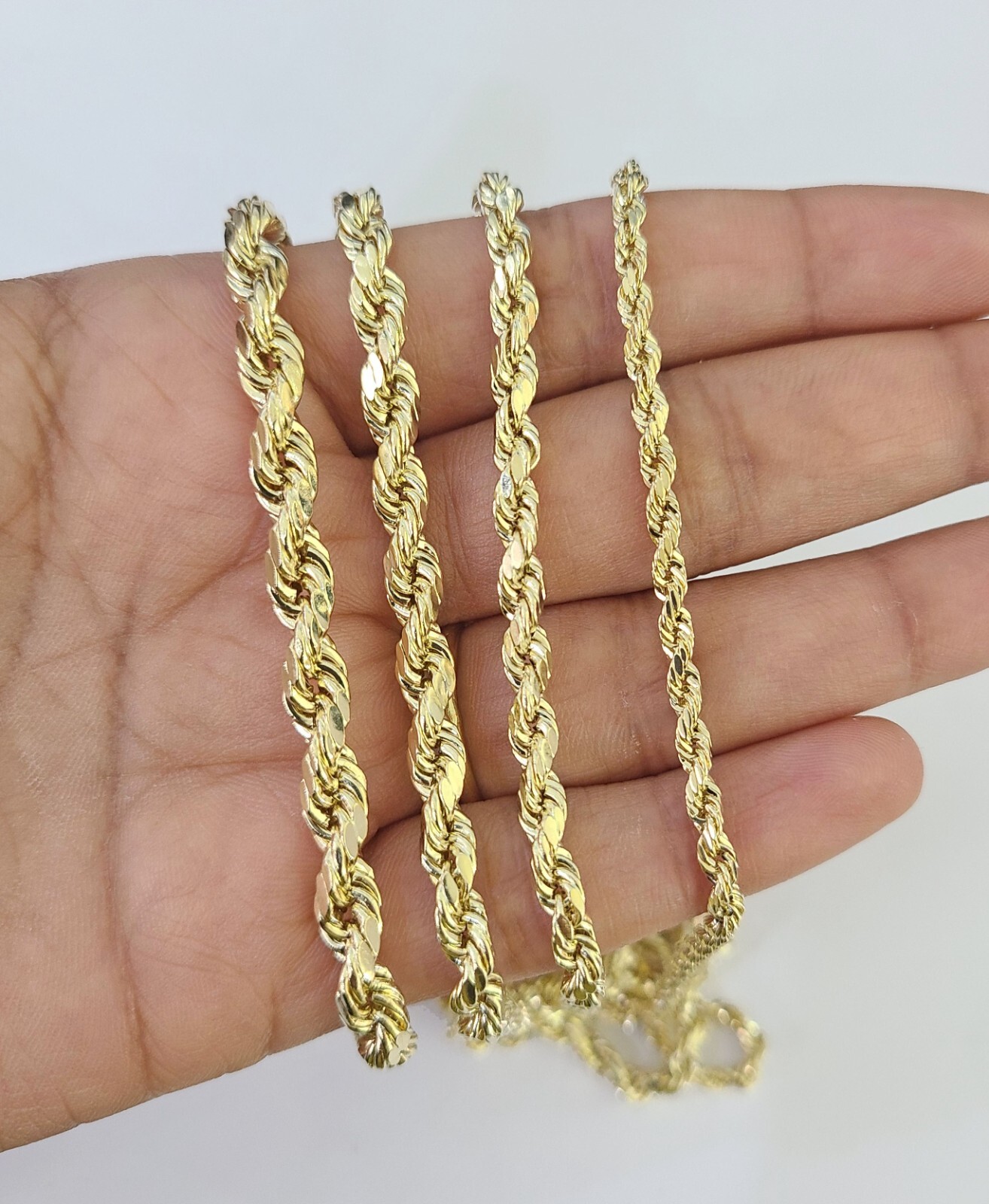 Solid 14K Yellow Gold Rope Chain Necklace Men Women 3mm–6mm 18–30 Inch Real Gold