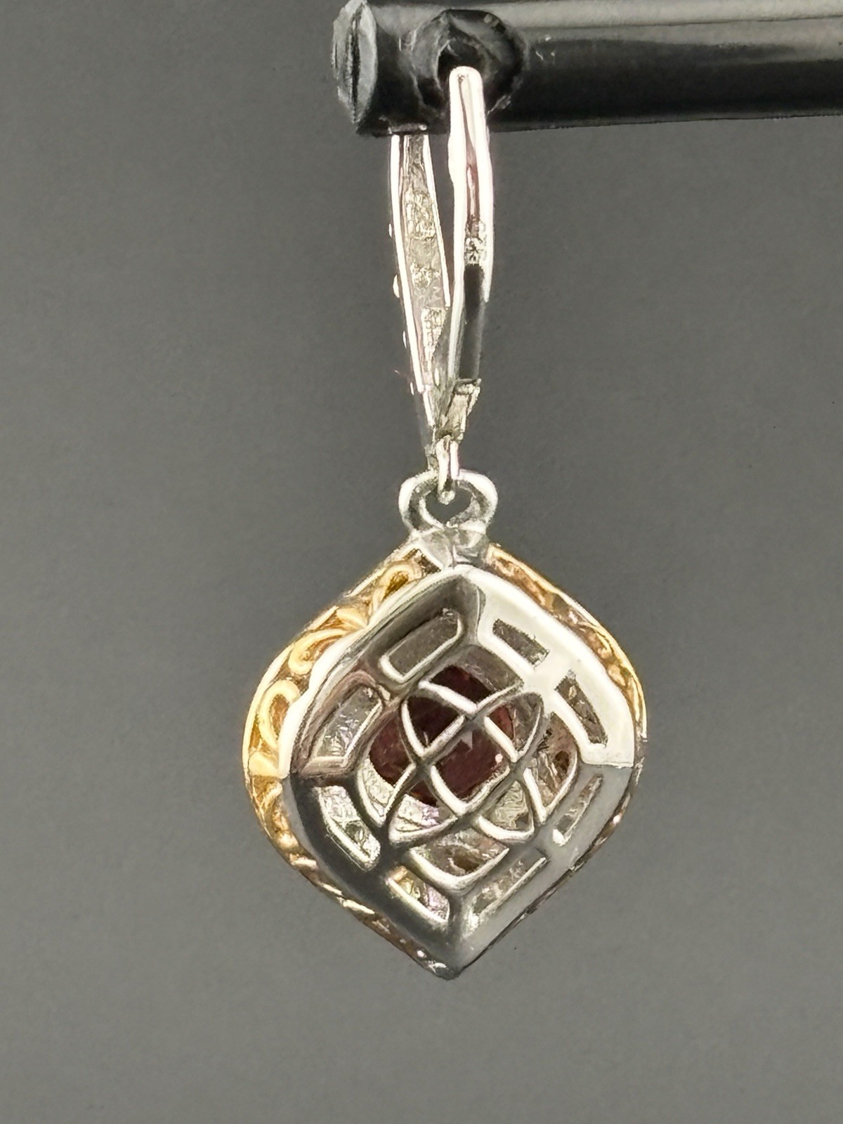 Genuine Garnet 925 Sterling Silver Two Tone Filigree Drop Earrings 7g