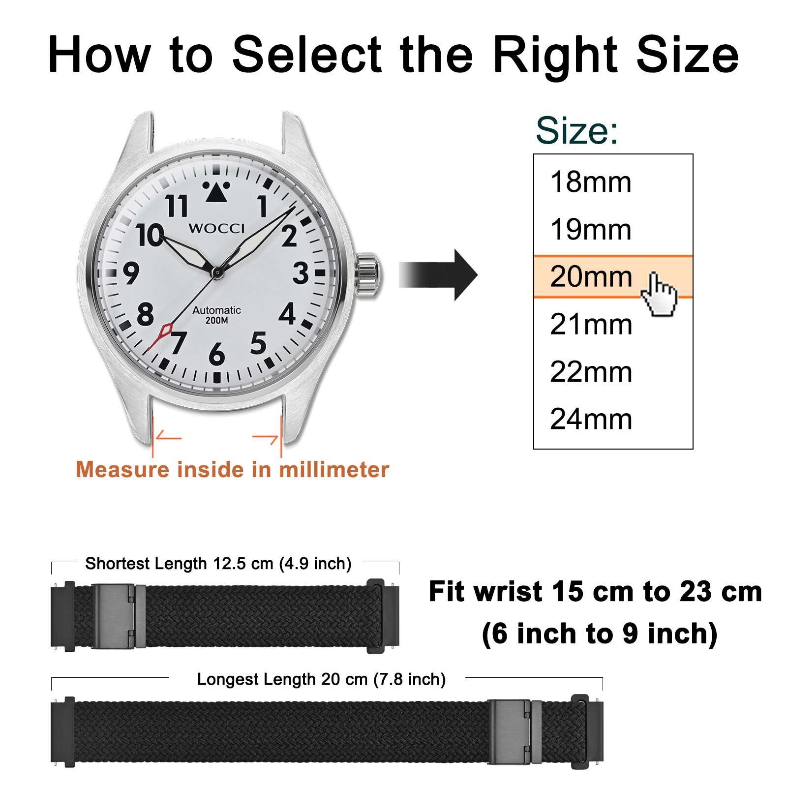 Wocci Nylon Watch Band 16mm 18mm 19mm 20mm 21mm 22mm 24mm Replacement Straps