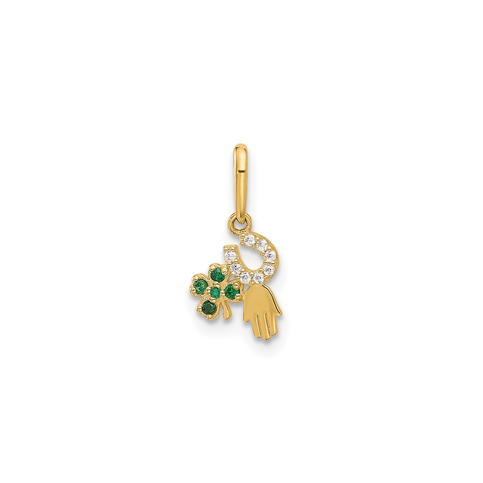 10k Yellow Gold Solid Hamsa Clover Horseshoe Pendant Charm Polished 16mm
