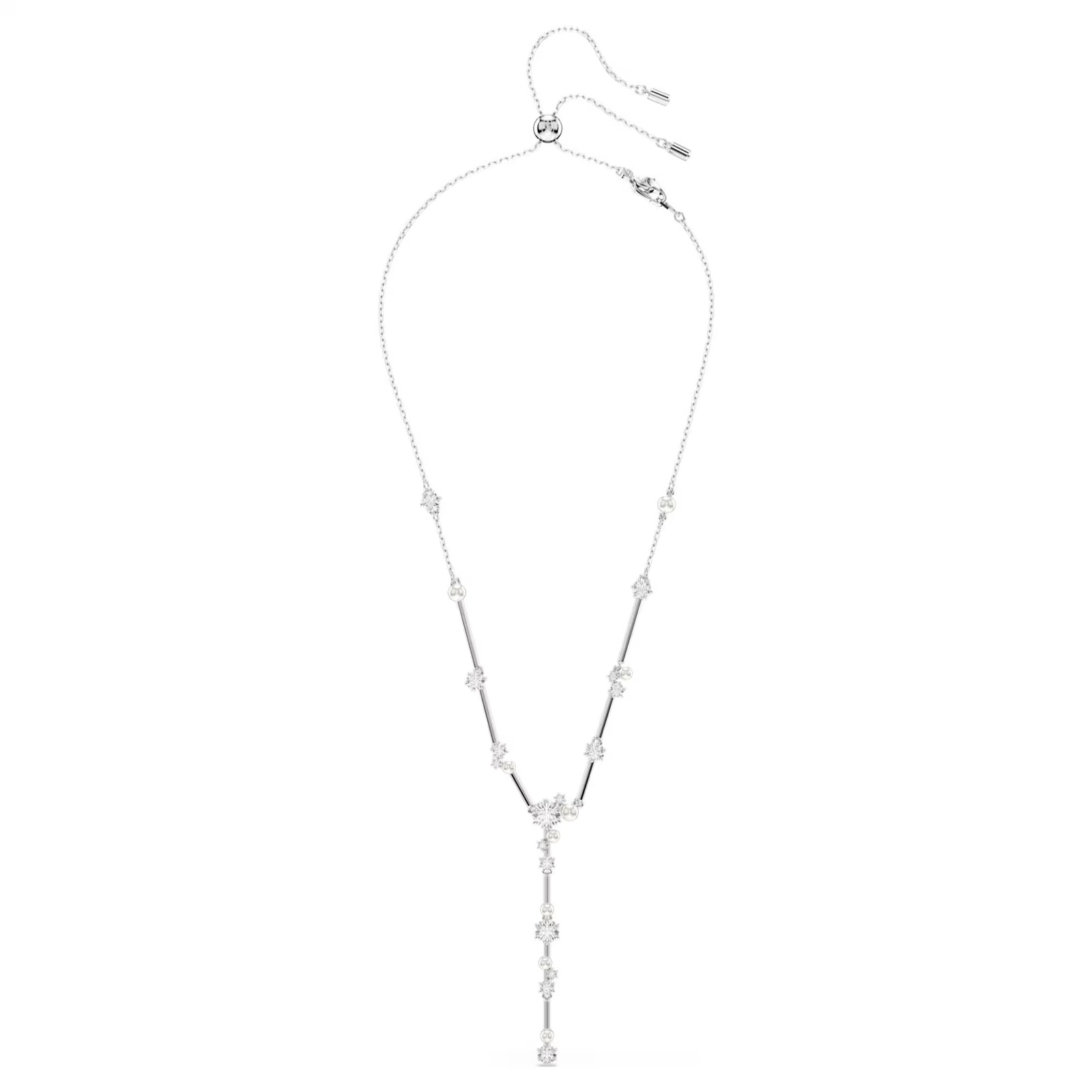 Constella Y White Rhodium Plated Necklace Round Cuts Crystal Pearl New