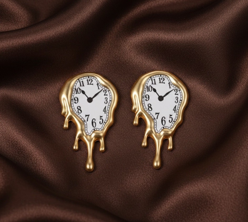 Museum Salvador Dali Melting Clock Earrings Gold Surreal Antique Statement Art