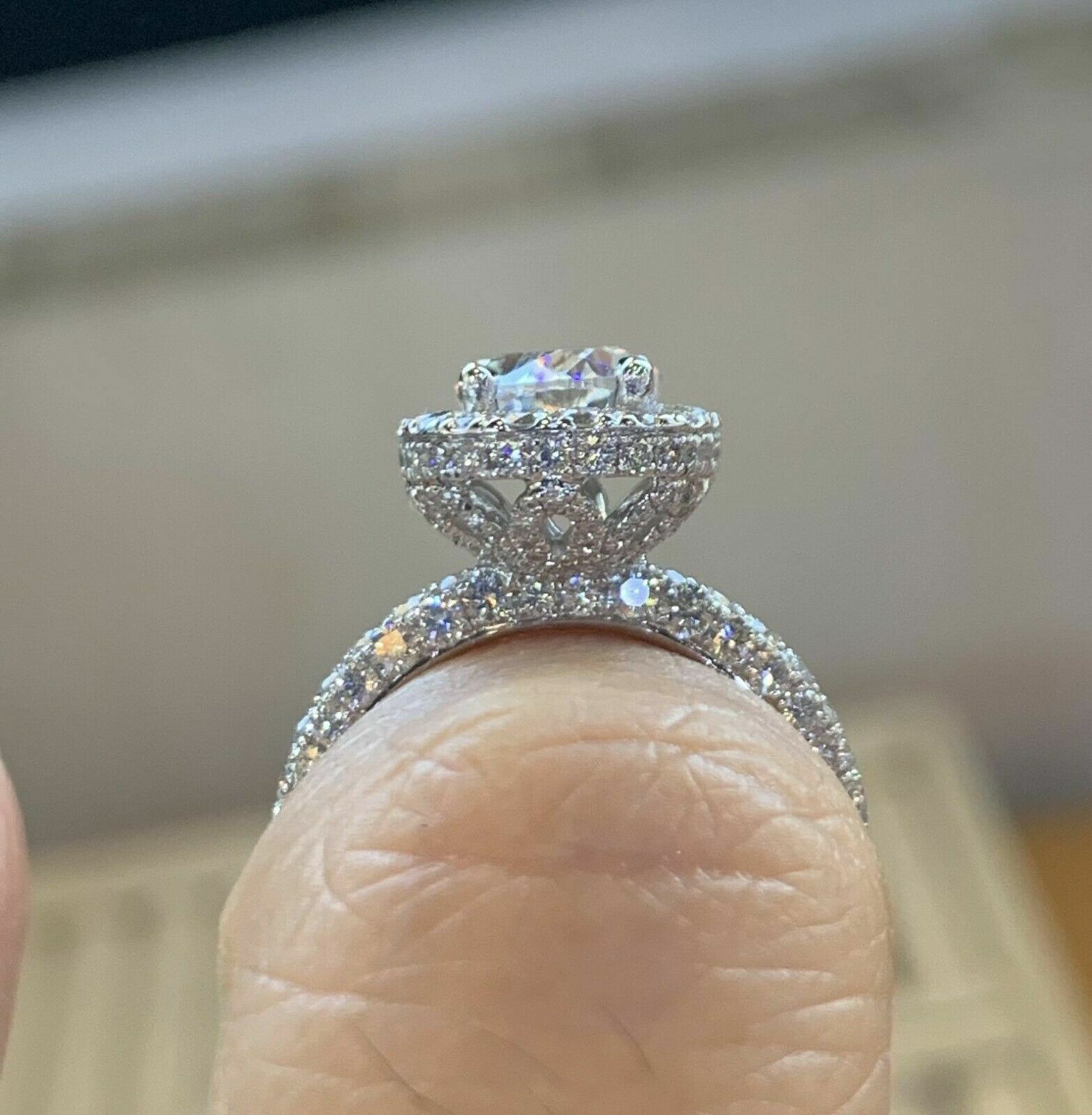 Delicate 2Ct Lab Created Diamond Halo Engagement Ring 14K White Gold Finish