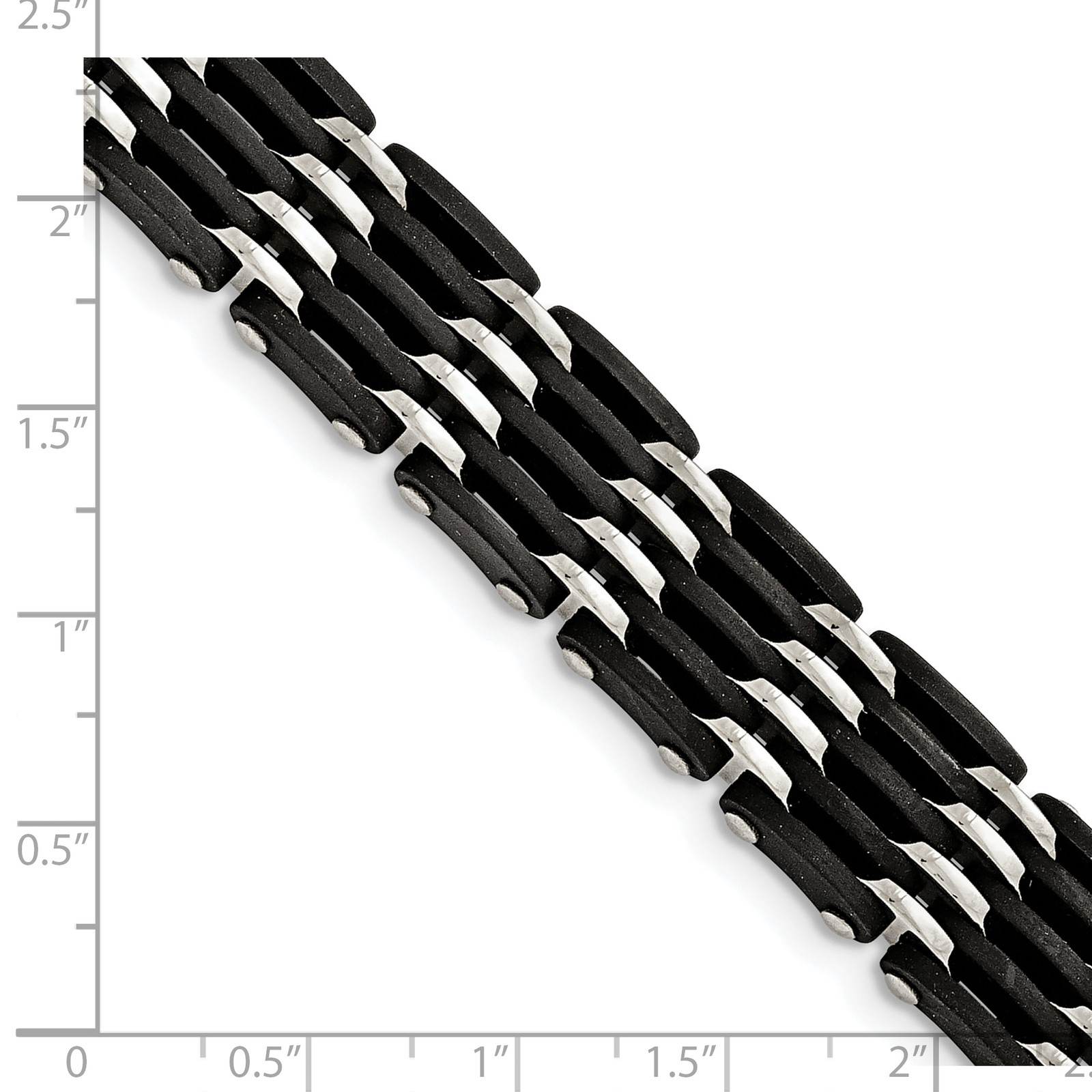 Chisel Stainless Steel Polished with Black Rubber 8.25 inch Link Bracelet SRB137