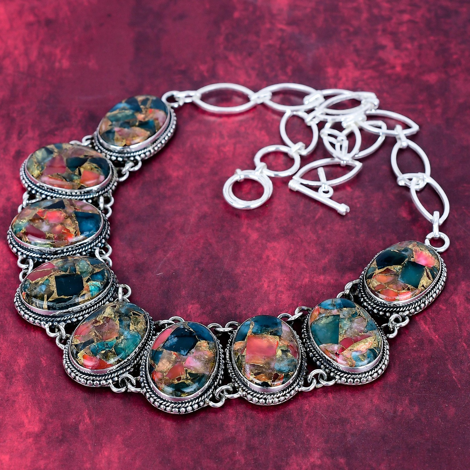 Copper Multi Tourmaline Gemstone Handmade 925 Sterling Silver Necklace Jewelry