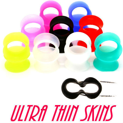PAIR-ULTRA THIN SKINS TUNNELS-Silicone Ear Skins-Ear Gauges-Soft Ear plugs