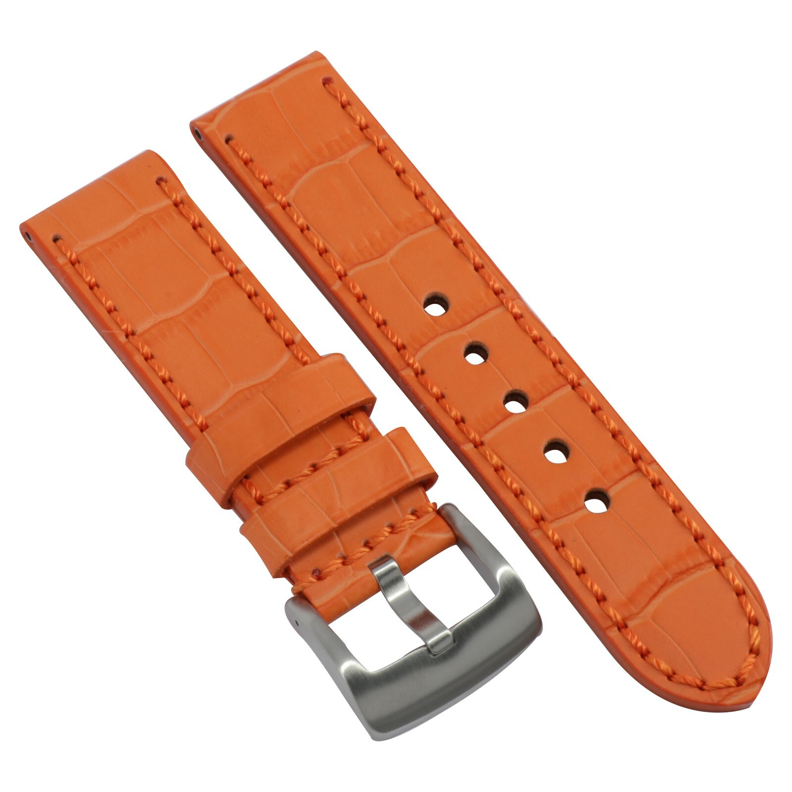 26mm Grain Leather Strap Orange Watch Band for INVICTA Heavy Duty Buckle Orange