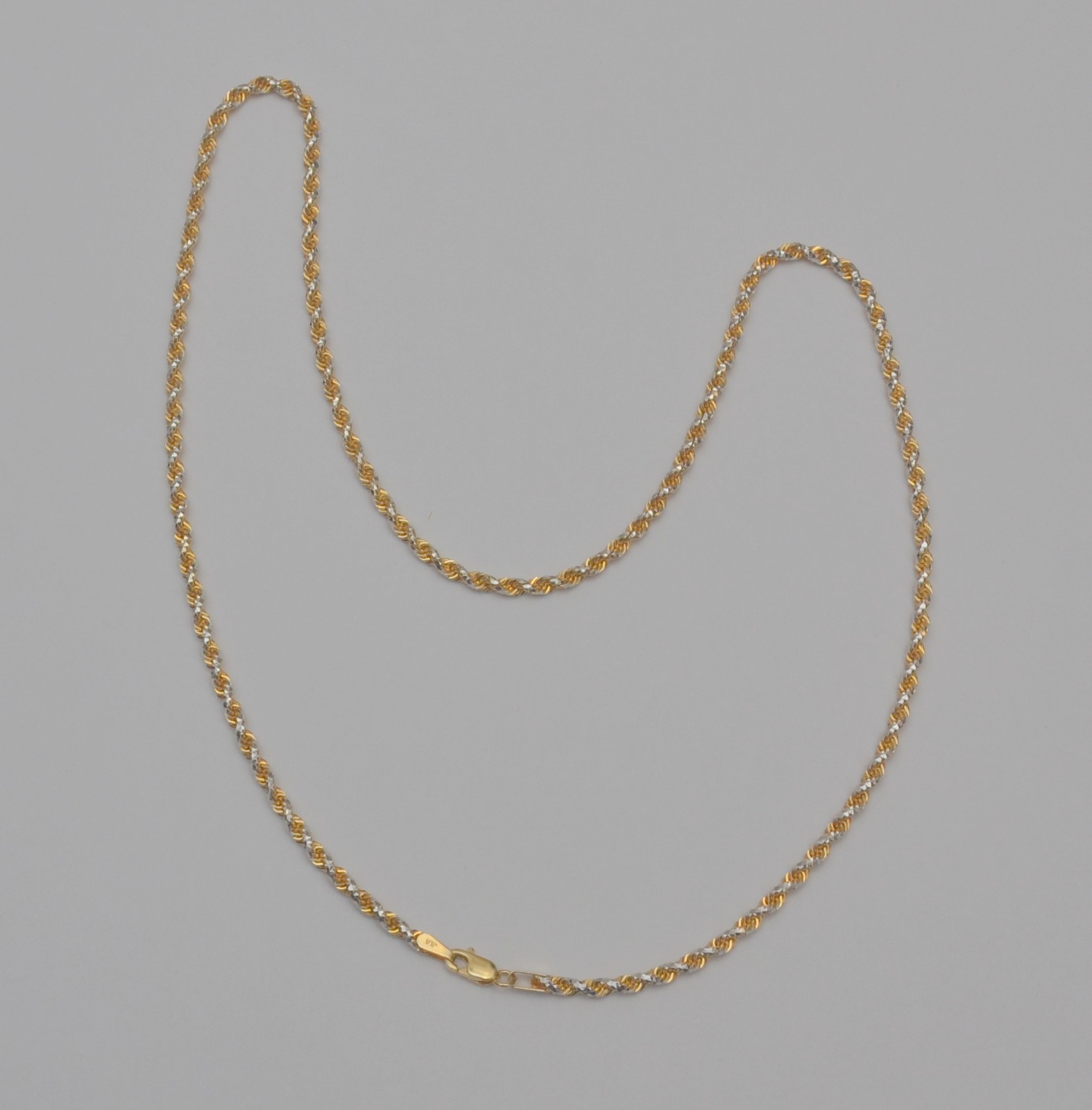 10K Two Tone Gold Rope Chain Necklace 17.75″ 2.5mm Diamond Cut 9.7g C8