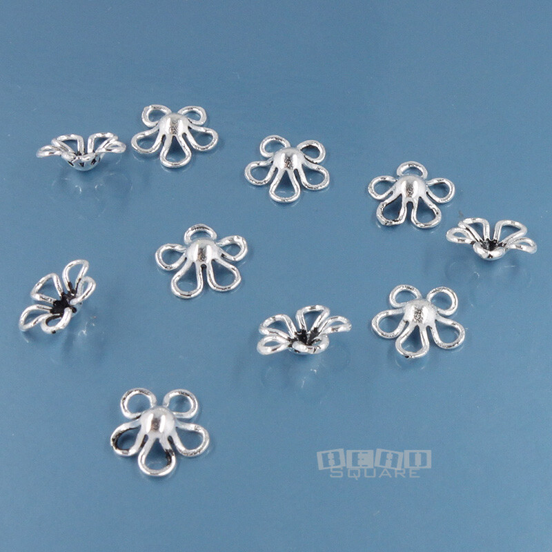 10 Oxidized Solid Sterling Silver 8mm (7.8mm) Petal Floral Bead Caps #33865