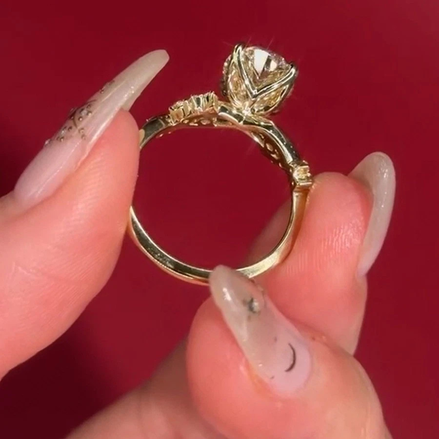 2.20 Ct Oval Cut Natural Diamond Wedding Ring 14K Yellow Gold