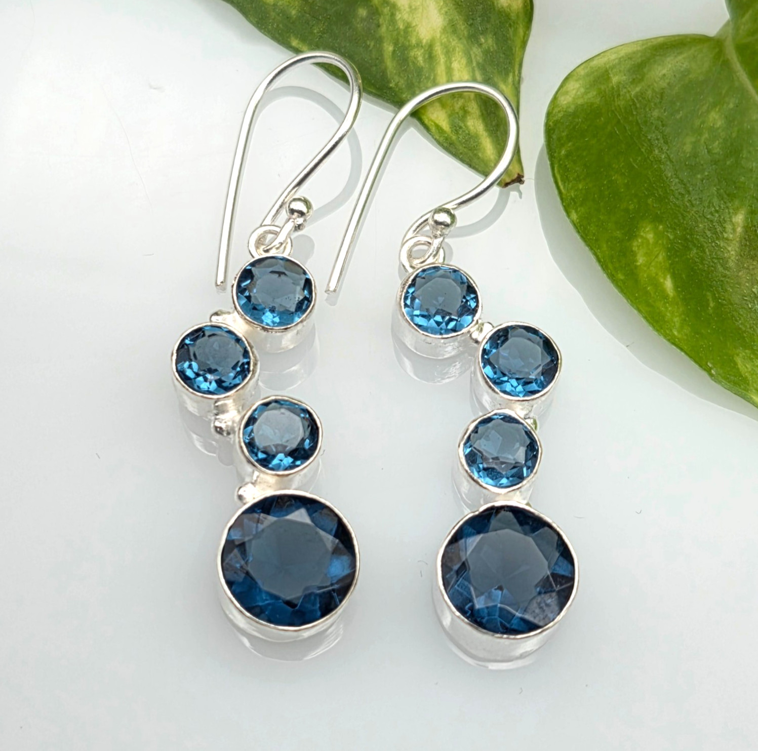 Natural London Blue Topaz Gemstone Earrings 925 Sterling Silver Jewelry Gift BT