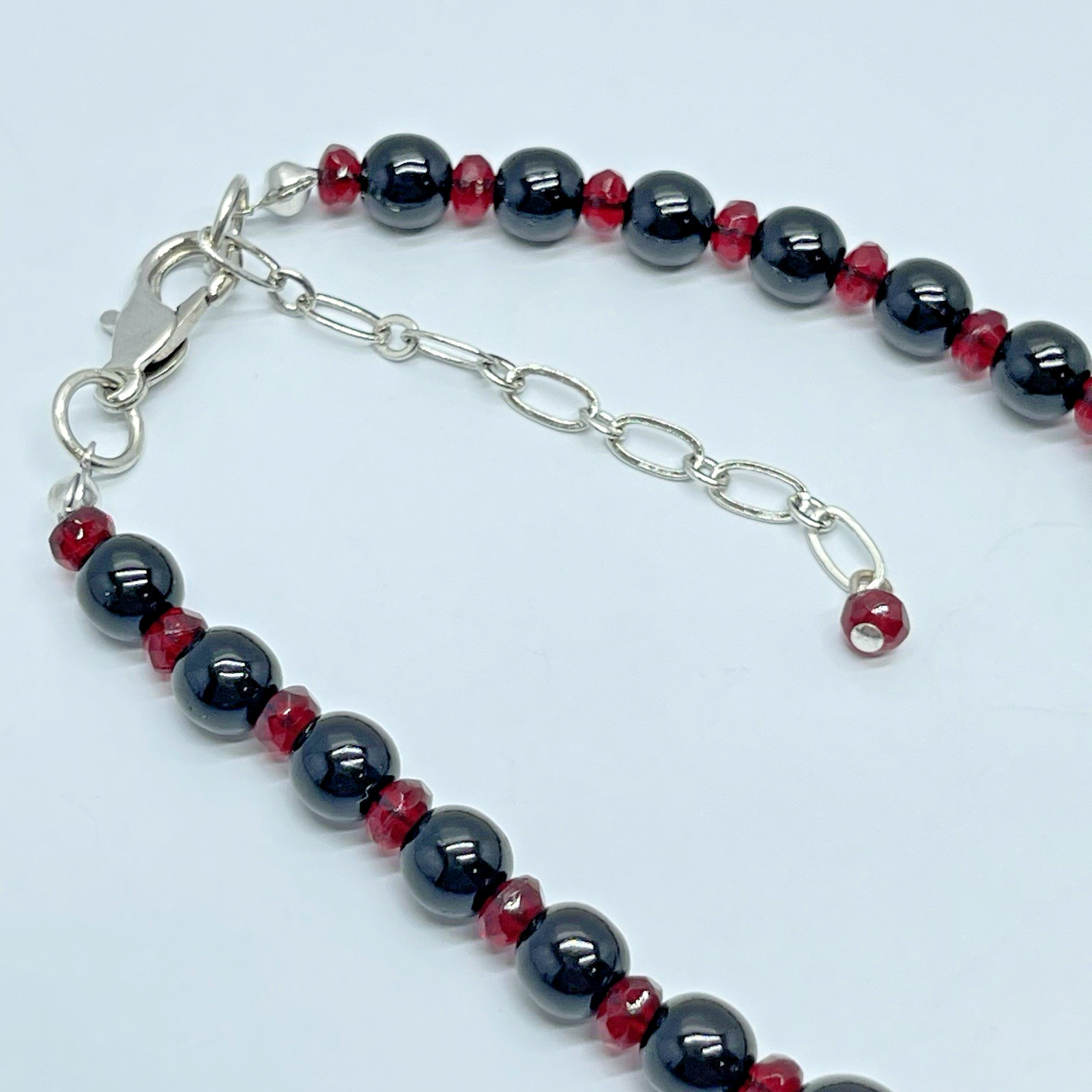 Gothic Black Beaded Necklace Graduated Bead Ruby Red Crystal Spacer Silver Tone