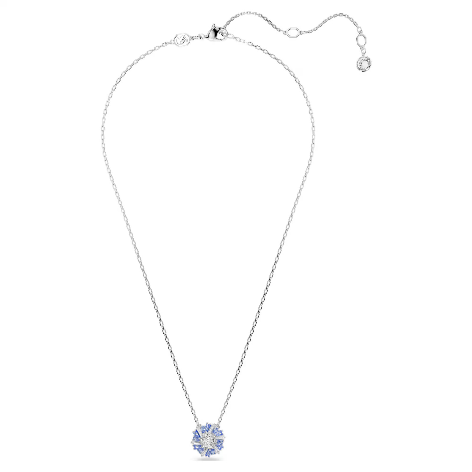 Idyllia Blue Rhodium Plated Pendant Flower Mixed Cuts New