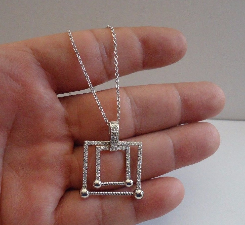 STERLING SILVER GRADUATED SQUARE NECKLACE PENDANT 1.50 CT LAB CREATED DIAMOND