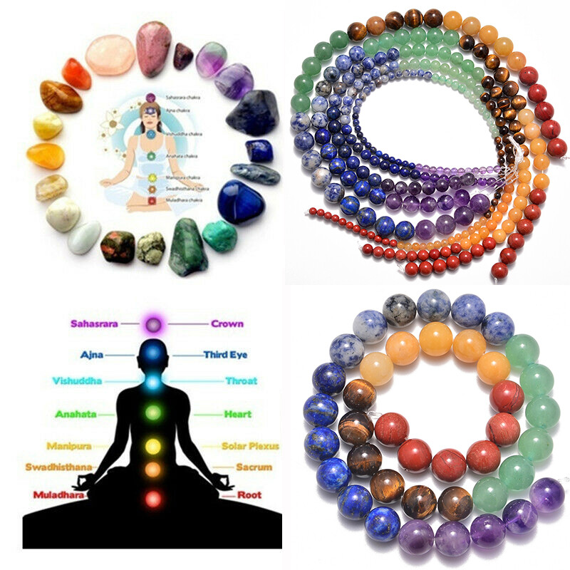 Healing Reiki 7 Chakras Yoga Natural Gemstone Round Beads 16″ 4mm 6mm 8mm 12mm