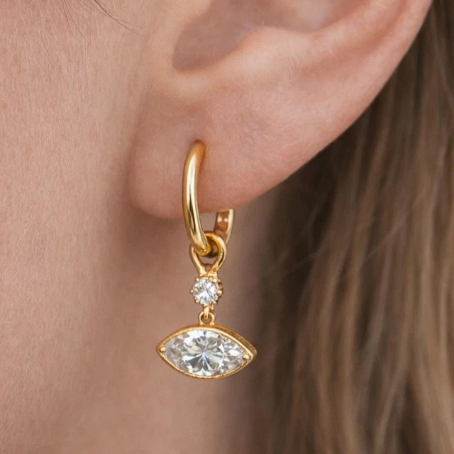 2Ct Marquise Moissanite Bezel Set Drop Dangle Earrings 14K Yellow Gold Plated