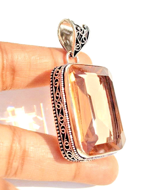 Morganite Gemstone 925 Sterling Silver Ethnic Handmade Jewelry Pendant 2.10″