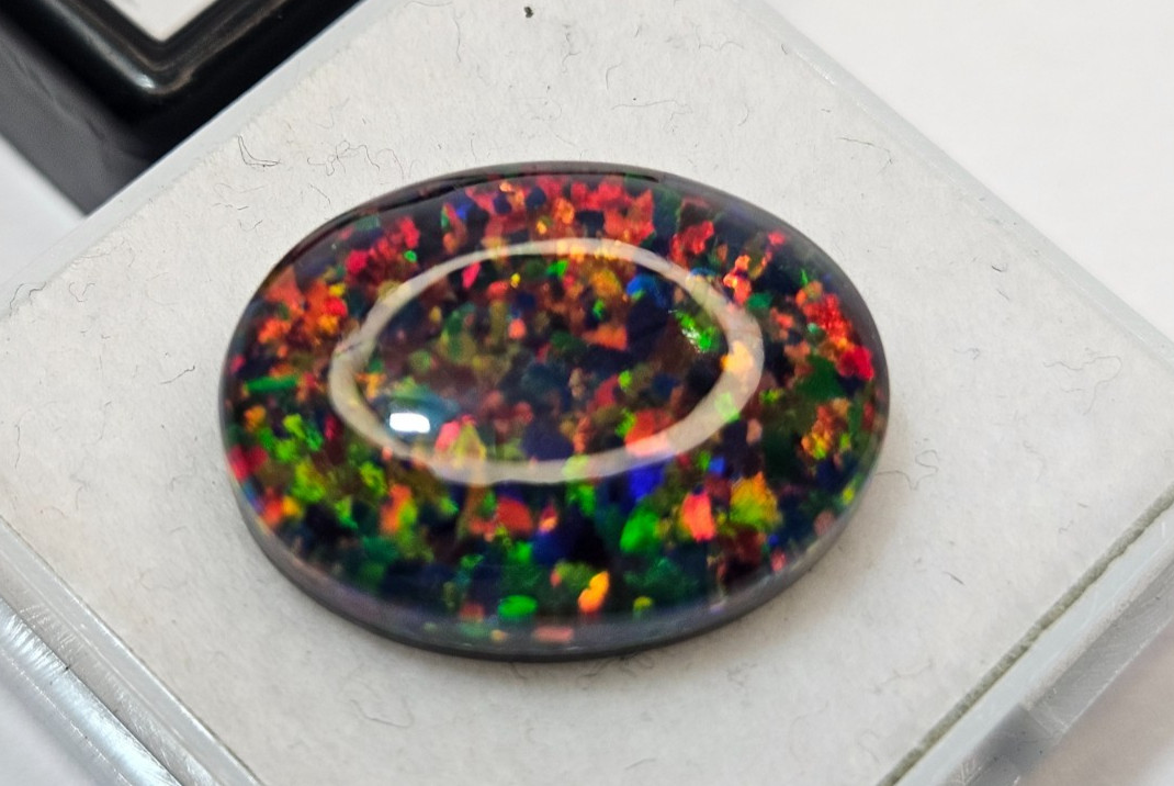Australian Natural Black Fire Opal 6-7 Ct Oval Cabochon Loose Gemstone FR-084
