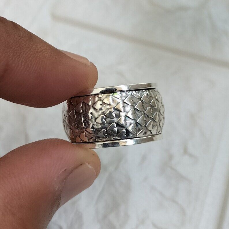 Thick Heart Spinner Ring Solid 925 Sterling Silver Band Handmade Ring All Size