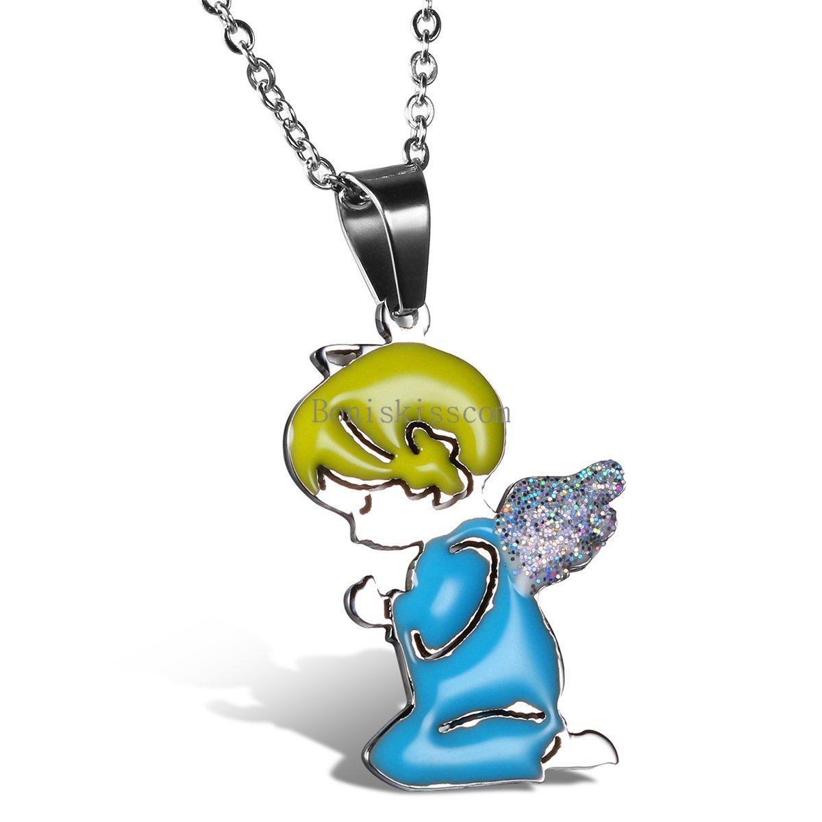 Stainless Steel Prayer Girl w Angel Wings Pendant Necklace Color Selectable