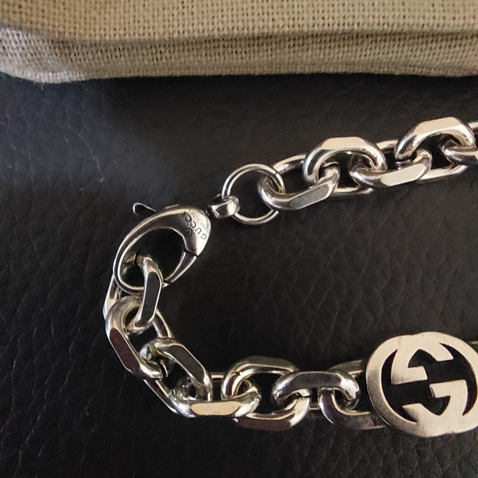 Gucci 925 Silver GG Oval Link Chain 18 Bracelet 7″