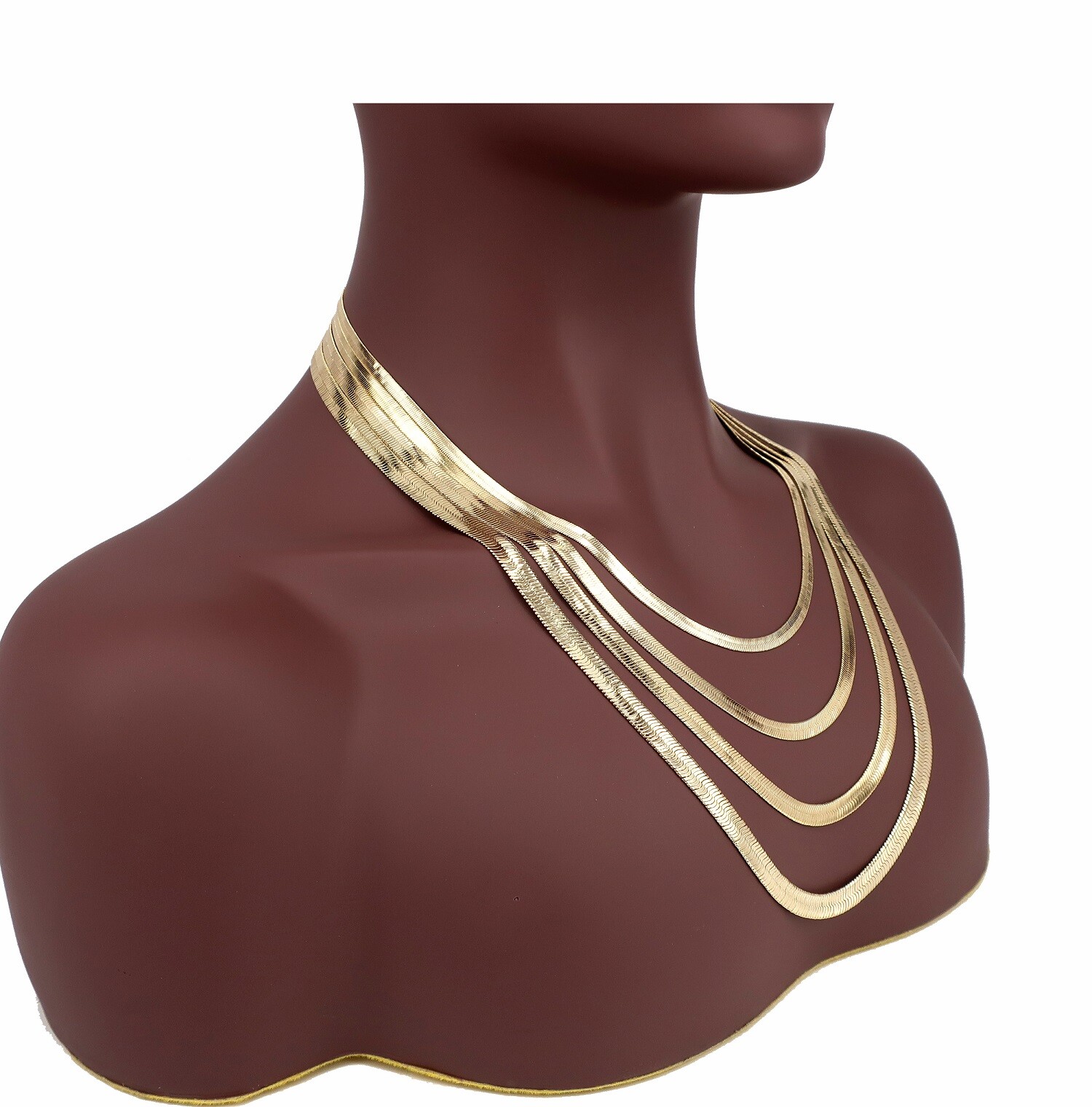 Yellow 14K Flat Herringbone Chain 4mm to 7mm Necklace Gold Plated
